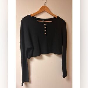 Waffle Knit Long Sleeve Crop Top